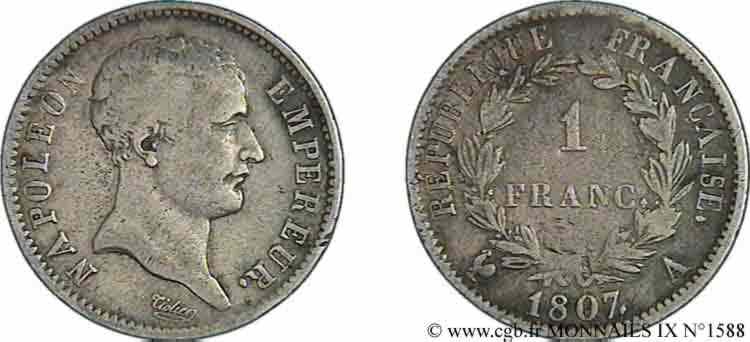 N° v09_1588 1 franc Napoléon empereur, tête de nègre - 1807