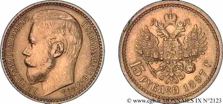 N° v09_2123 15 roubles or, (40 francs or), petite tête - 1897