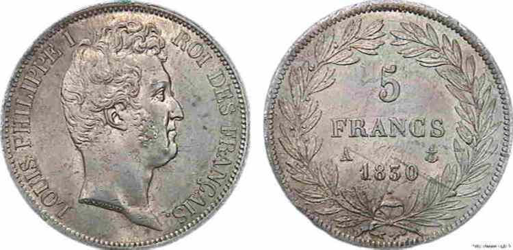 N° v10_0083 5 francs Louis-Philippe type Tiolier avec le I, tranche en relief - 1830